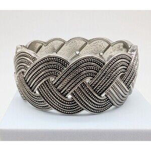 Silver Tone Braided Bangle Clamp Bracelet Boho Southwestern